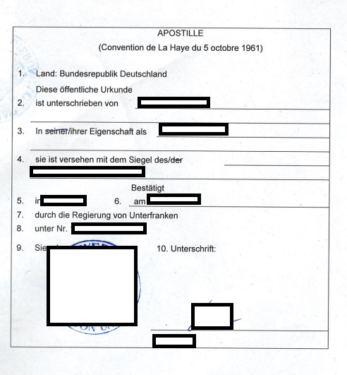 Rodny list - apostille - nemecko