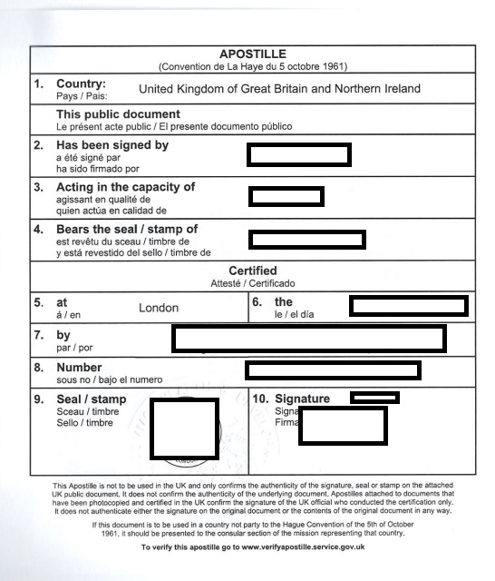 Certificate of naturalisation - apostille